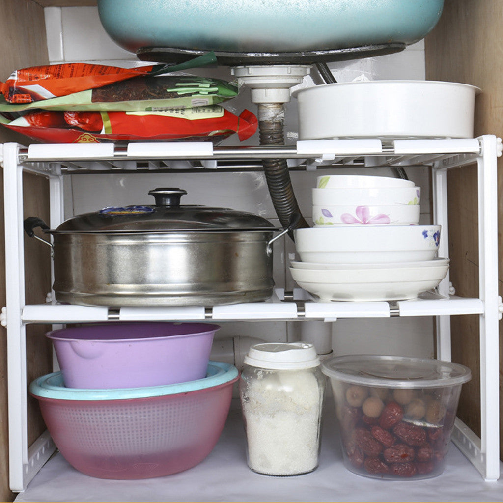 Under Sink 2 Tier Expandable Shelf Organizer