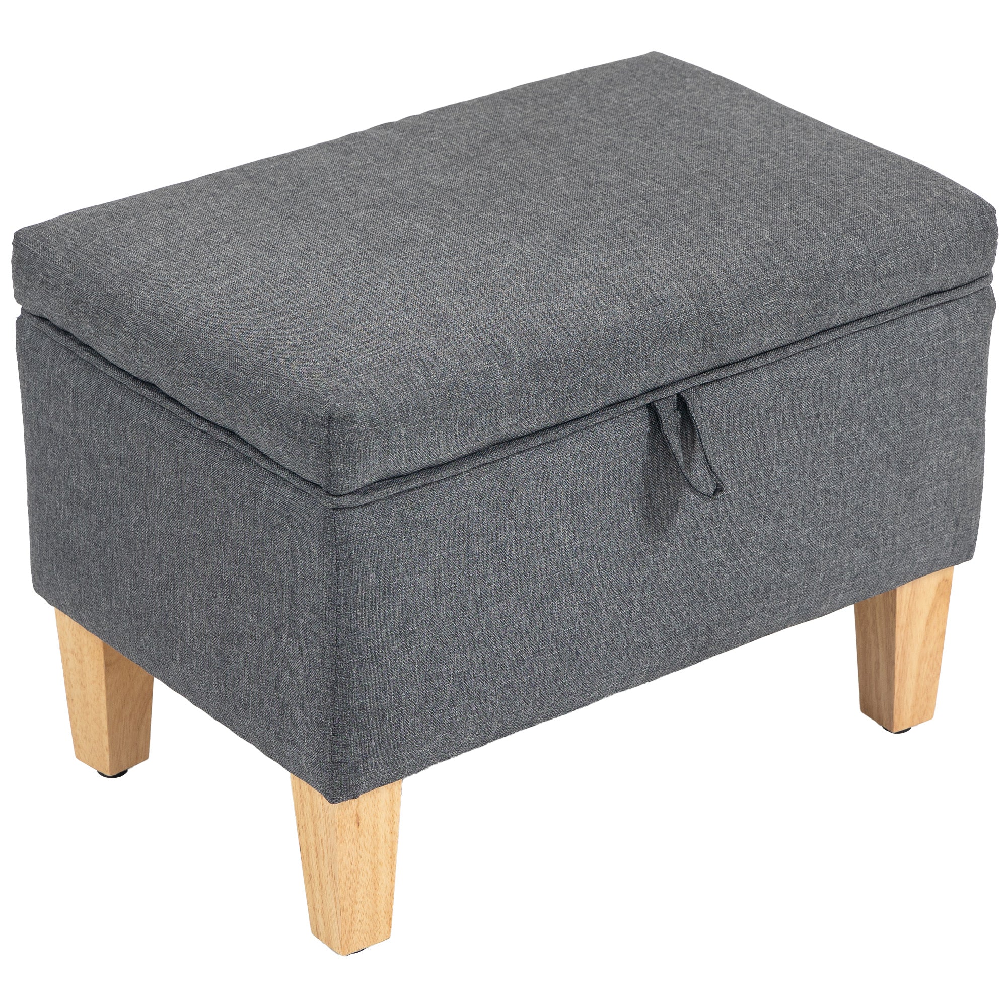 16L Linen Storage Ottoman Padded Footstool With Rubberwood Legs For Storage Box, Bed End, Shoe Bench, Seating, Charcoal Grey
