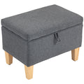 16L Linen Storage Ottoman Padded Footstool With Rubberwood Legs For Storage Box, Bed End, Shoe Bench, Seating, Charcoal Grey