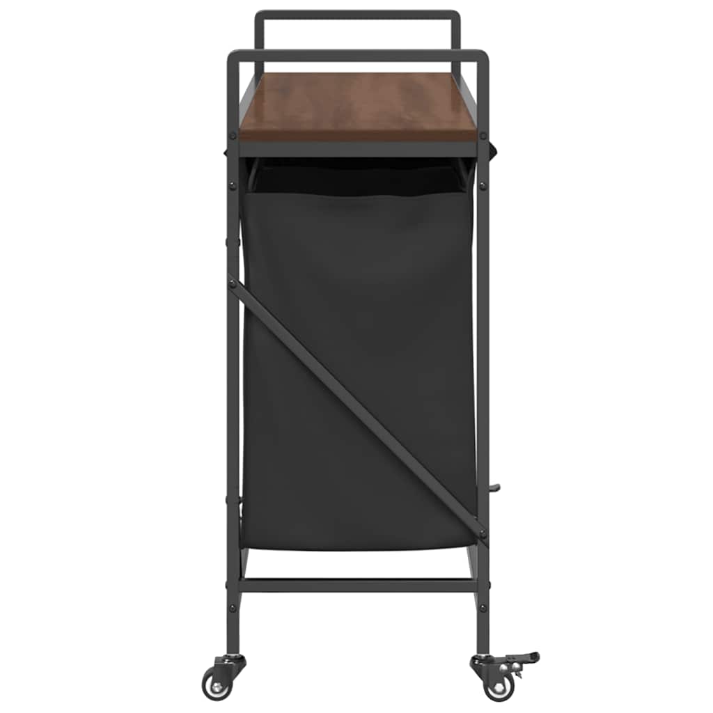 Laundry Basket with 3 Compartments and Wheels, Brown Oak