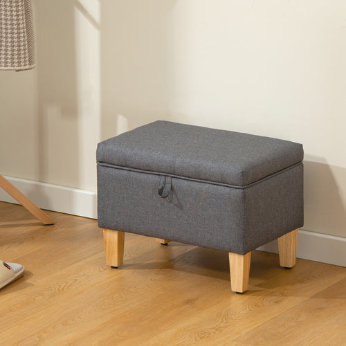 16L Linen Storage Ottoman Padded Footstool With Rubberwood Legs For Storage Box, Bed End, Shoe Bench, Seating, Charcoal Grey